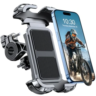 Abbildung von Motack Handyhalterung Fahrrad, [EIN Knopf Sperre][Sicherer Halt] Motorrad, 360 Drehbar Handyhalter für Fahrrad Lenker, Kompatibel mit iPhone 15 Pro/15, Samsung S23 Ultra (4.7&quot; 6.8&quot;)