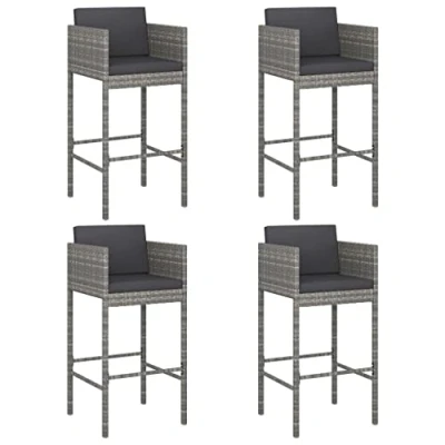 Abbildung von vidaXL 4X Barhocker mit Kissen Küchenhocker Garten Barstuhl Tresenhocker Thekenhocker Tresenstuhl Bistrohocker Gartenmöbel Grau Poly Rattan