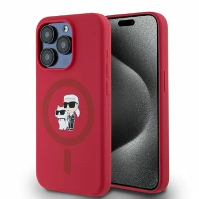 Abbildung von CG Mobile Karl Lagerfeld KLHMP15LSCMKCRHR Hülle für iPhone 15 Pro 6.1&quot; Rot hardcase Silicone Karl&amp;Choupette Heads Ring