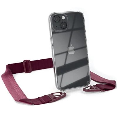 Abbildung von EAZY CASE Hülle mit Band kompatibel iPhone 14 Handyhülle Umhängeband für Silikonhülle Transparent Schutzhülle Handykette zum Umhängen Handykordel Smartphone in Rot Dunkel