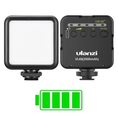 Abbildung von Camera Light, ULANZI VL49 Video Licht mit 2000mAh Akku, LED Videoleuchte 5500K Einstellbar, 3 Cold Shoe für Mikros und Lampen, Dauerlicht Kamera Foto