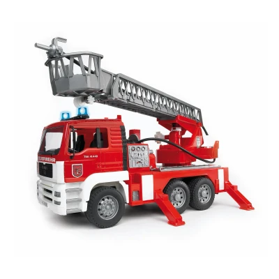 Abbildung von Bruder MAN LKW Feuerwehr mit Drehleiter und Wasserpumpe 1:16