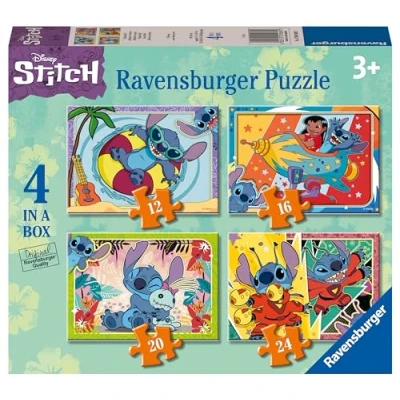 Abbildung von Ravensburger 4 in 1 Kinder Puzzle Box Disney Stitch 12, 16, 20, 24 Teile
