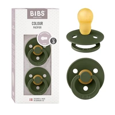 Abbildung von BIBS Colour Schnuller 2er Pack, BPA frei, Kirschform Nippel. Naturkautschuk/Latex, Hergestellt in Dänemark, Größe 3 (18+ Monate), Hunter Green