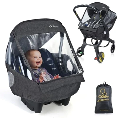 Abbildung von Orzbow Universal Regenschutz für Babyschale (z.B. Maxi Cosi/Cybex/Römer),Abdeckbare Trageöffnung und Luftlöchern, Kontaktfenster,mit Tasche,Notwendiger Schutz Babys oder Haustiere (Dunkelgrau)
