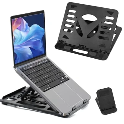 Abbildung von ADERTOS Laptopständer Faltbarer Laptop Stand 8 Stufe Einstellbar Schwarz Notebook Ständer ABS Halterung Halter Belüfteter Ergonomisch Laptophalter mit Desktop Handy