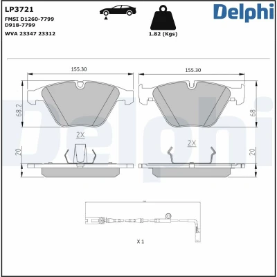 Abbildung von DELPHI LP3721 Bremsbelagsatz inkl. Verschleißwarnkontakt mit Anti Quietsch Blech Zubehör BMW: 6 Coupe, Cabrio