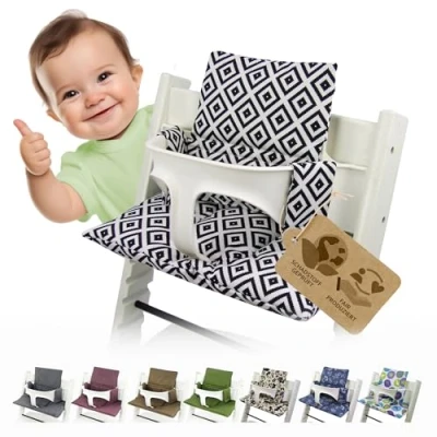 Abbildung von BAMBINIWELT Ersatzbezug Bezug Sitzkissen Kissen Set Sitzverkleinerer kompatibel mit STOKKE Tripp Trapp für Hochstuhl Kinderstuhl DESIGN (schwarz weiß Karos)