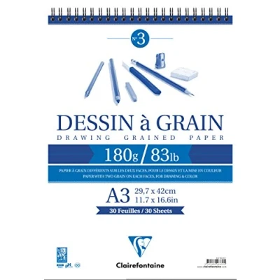Abbildung von Clairefontaine 96630C Zeichenblock (30 Blatt, 180 g, 29,7 x 42 cm, ideal für Kunstunterricht, Doppelspiralbindung) weiß