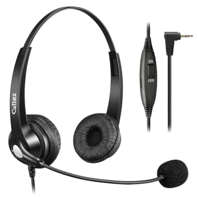Abbildung von Callez 2,5mm Telefon Headset Dual mit Noise Cancelling Mikrofon, Festnetz Kopfhörer für Siemens Gigaset C430A S810 Panasonic Grandstream Cisco Linksys SPA Polycom Dect Schnurlostelefon