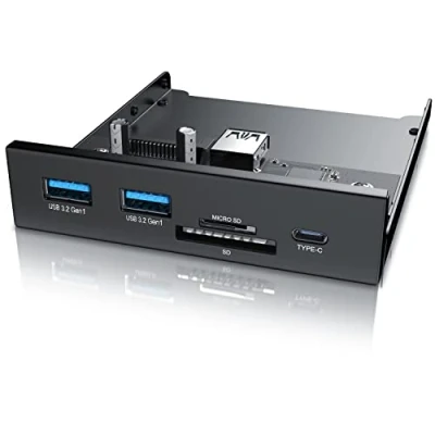 Abbildung von CSL USB 3.2 Gen.1 Front Panel aus Metall, interner Cardreader, Interne Speicherkartenleser, bis zu 5 Gbit/s, Schnittstellen, 2 x 3.0 Typ A + 1 C MicroSD SD Slot, Multifunktionspanel