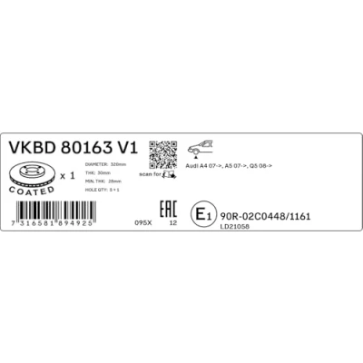 Abbildung von SKF VKBD 80163 V1 Bremsscheibe 320 30 5 1 112 innenbelüftet beschichtet AUDI: A4 B8 Avant, Q5, A5 Coupe