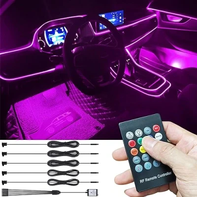Abbildung von TABEN Auto Umgebungsbeleuchtung Kit 6m Glasfaser 8 Farben RF Fernbedienung USB Atmosphäre Licht, DIY RGB Mehrfarbig Sound Musik Sync Innenbeleuchtung DC 12V