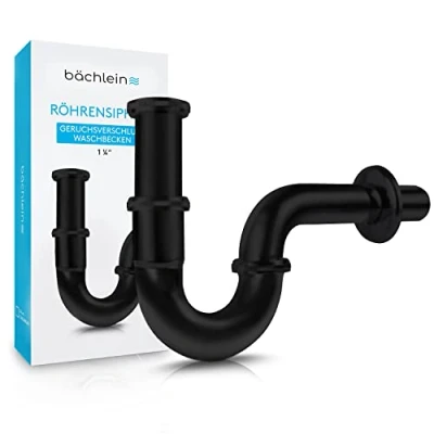Abbildung von Bächlein Siphon Universaler Röhrensiphon, (flexibler Waschbeckenablauf, Matt Schwarz), Einfache Montage Hochwertiger Chrom Ablauf