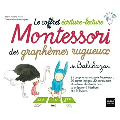 Abbildung von Le coffret écriture lecture Montessori des graphèmes rugueux de Balthazar: Contient : 25 rugueux, 50 cartes images, mots et un livret d&#039;activités