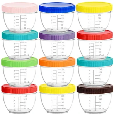 Abbildung von Youngever 18er Pack 180ML Aufbewahrungsbehälter für Babynahrung, Mehrweg Plastik Aufbewahrungsbecher, Baby Food Containers with Lids, Babynahrungsbehälter mit Deckel und Etiketten, 9 Farben