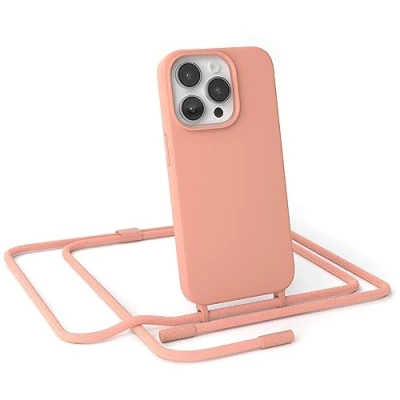 Abbildung von EAZY CASE Handykette Silikon Premium kompatibel mit iPhone 14 Pro Handyhülle Umhängeband, Handykordel Schutzhülle, Silikonhülle, Hülle Band, Kette für Smartphone, Koralle
