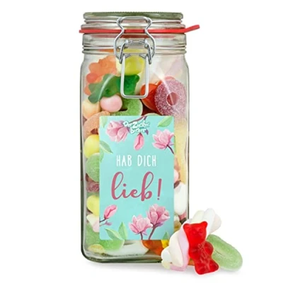 Abbildung von Hab Dich Lieb Süßigkeitenglas süßer Nasch Mix im Geschenkglas, tolles Geschenk für Valentinstag, Freund, Freundin oder Familie