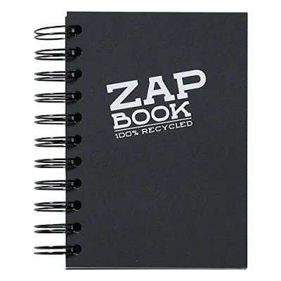 Abbildung von Clairefontaine 8361C Skizzenbuch / Zeichenheft Zap Book mit Doppelspirale, DIN A6 14,8x21 cm, 80 Blatt 80g 100% recyceltes Papier, ideal für Notizen oder Zeichnungen, Schwarz, 1 Stück