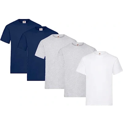 Abbildung von Fruit of the Loom Herren Regular Fit T Shirt Heavy Cotton Tee 5 Pack,2X Navy + 2X Grau 1x Weiss 1 HL Kauf Notizblock XXL
