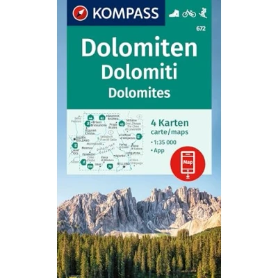 Abbildung von KOMPASS Wanderkarten Set 672 Dolomiten, Dolomiti, Dolomites (4 Karten) 1:35.000: inklusive Karte zur offline Verwendung in der App. Fahrradfahren. Skitouren