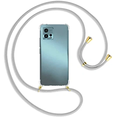 Abbildung von mtb more energy® Handykette kompatibel mit Motorola Moto G72 Silber Grau/Gold Smartphone Hülle zum Umhängen Anti Shock Full TPU Case