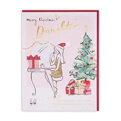 Abbildung von Clintons: Weihnachtskarte für Tochter mit Aufschrift &quot;Girl At Dressing Table Daughter&quot;