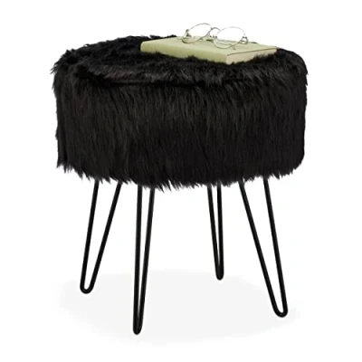 Abbildung von relaxdays Sitzhocker Fellhocker schwarz
