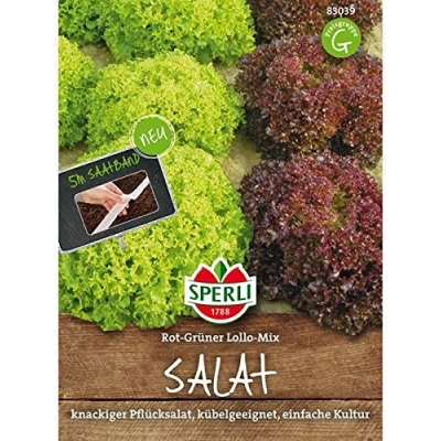 Abbildung von Sperli Pflücksalatsamen Rot Grüne Lollo Kombination, Saatband 83039 für 5 lfd. Meter einfaches Saatband, kübelgeeignete, knackige Pflanzen, dekorative Sorten, Salat Pflanzen