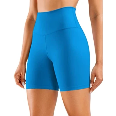 Abbildung von CRZ Yoga Naked Feeling Damen Kurze Leggings High Waist Blickdicht Fithess Shorts Radlerhose Sporthose 15cm Madagaskar Blau 38