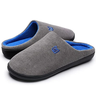 Abbildung von Damen Herren Hausschuhe aus Memory Baumwolle Drinnen Pantoffeln im Herbst und Winter für Draussen (Grau Blau, 36/37 EU)