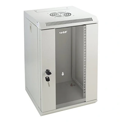 Abbildung von HMF 63309 07 Serverschrank 10 Zoll, 9 HE, Netzwerkschrank, Wandschrank, 10&quot;, 31,2 x 30 48,3 cm, Voll Montiert, lichtgrau