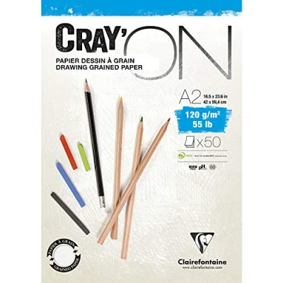 Abbildung von Clairefontaine 975022C Zeichenblock Cray’On (120 g, ideal für Trockentechniken, 50 Blatt, DIN A2, 42 x 59,4 cm, kopfseitig geleimt) extra weiß