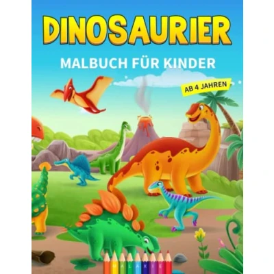 Abbildung von Dinosaurier Malbuch Für Kinder ab 4 Jahren: Das große Dino Buch mit über 50 Motiven zum Ausmalen und Rätsel Jungen Mädchen