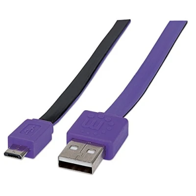 Abbildung von Manhattan Hi Speed Flachbandkabel Micro B USB 2.0 ( A Stecker Stecker) 480 Mbps 1 m schwarz/lila 391368