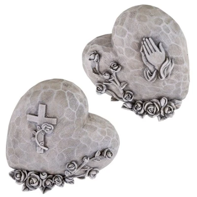 Abbildung von matches21 HOME &amp; HOBBY Dekofigur Grabschmuck Herzen 2 Grabherzen Kreuz betenden Hände (2 St)