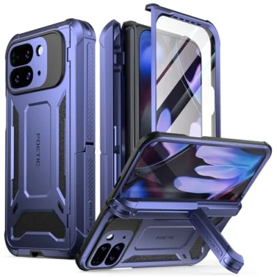 Abbildung von Poetic Spartan Schutzhülle für Google Pixel 9 Pro Fold 5G, Scharnierschutz, Ständer, militärischer Schutz, stoßfest, robust, mit integriertem Displayschutz, Mitternachtsblau