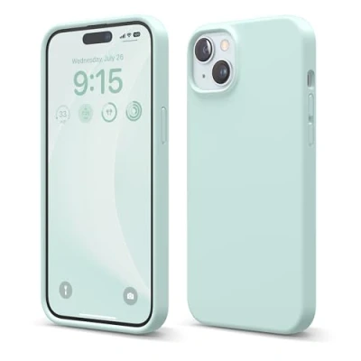 Abbildung von elago Schutzhülle aus Flüssigsilikon, kompatibel mit iPhone 15 Plus, Premium Qualität, Rundumschutz [stoßfeste Struktur 4 Schichten], Innenfutter Mikrofaser, weich, Kratzfest (Himmel)