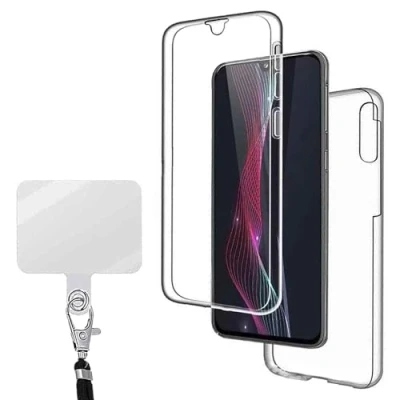 Abbildung von 2in1 Set 360 Grad Rundumschutz Handyhülle kompatibel mit Huawei P30 Lite Transparent Stoßfest Silikon Bumper Case Outdoor Full Cover Eingebautem Displayschutz Schutzhülle Klar Pad für Kordel