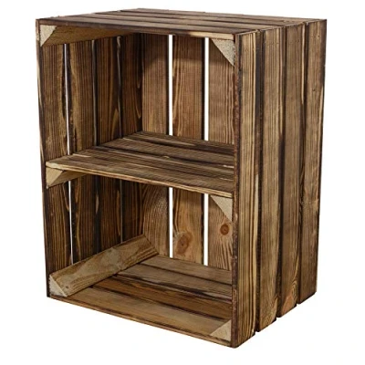 Abbildung von Obstkisten Online Vintage Holzkisten im Apfelkisten Style Deko mit Weinkisten Geflammt/Weiß/Natur/Schwarz/Grau 50x40x30cm Schublade Regal Boden Schuhregal Zwischenboden (Geflammt hochkant)