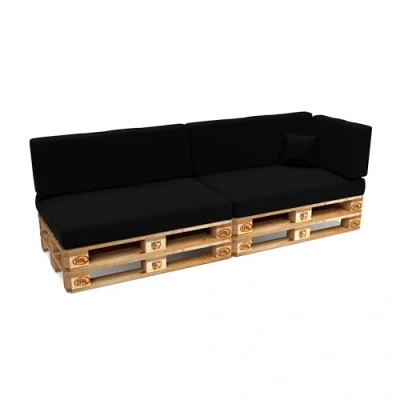Abbildung von POKAR Palettenkissen Wasserdicht Palettenauflagen mit abnehmbarem Bezug Palettenmöbel Palettensofa 6er Set: Sitzkissen 120x80 + Rückenlehne 120x40, Schwarz