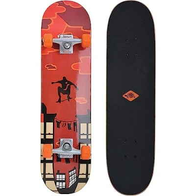 Abbildung von Schildkröt Skateboard Kicker 31, Komplett Board mit tollen Features für Einsteiger, konkave Deckform Doppel Kick und Griptape, 9 lagiges Ahornholz, ABEC5 Kugellager, Design: Red Parkour, 510602