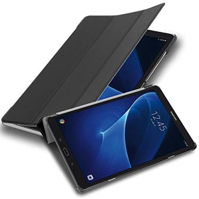 Abbildung von Cadorabo Hülle kompatibel mit Samsung Galaxy Tab A 2016 (10.1 Zoll) Tablethülle Auto Wake Up aus Kunst Leder Klappbare Magnetische Cover für Tasche in Schwarz
