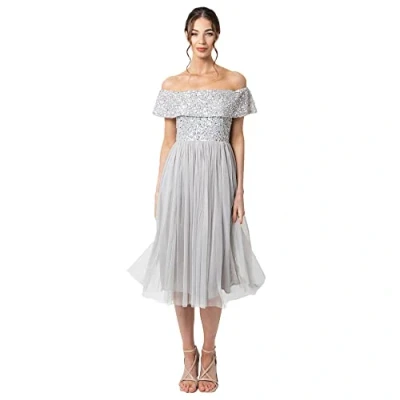 Abbildung von Maya Deluxe Damen Bardot Embellished Midi Bridesmaid Dress, Soft Grey, Gr. 38 EU
