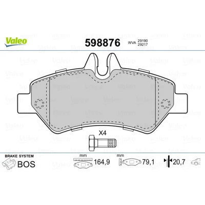 Abbildung von VALEO 598876 Bremsbelagsatz Hinterachse mit Sicherungsschraubensatz, Anti Quietsch Blech VOLKSWAGEN: Crafter 30 50 Kastenwagen, 35 Bus