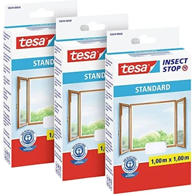 Abbildung von tesa Insect Stop Standard Fliegengitter für Fenster im 3er Pack Insektenschutz zuschneidbar Mückenschutz ohne Bohren 3 x Fliegen Netz weiß 100 cm