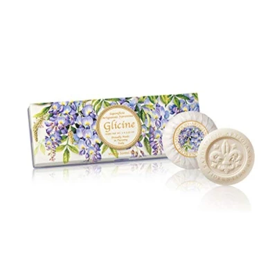 Abbildung von Glicine Runde Pflanzenseife mit Glyzinienduft, 3 x 100 g, italienische Handgemachte Florentino Seife
