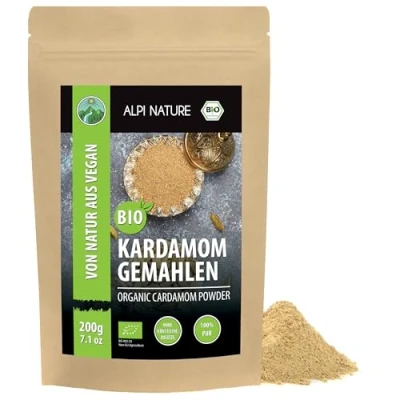 Abbildung von BIO Kardamom gemahlen (200g), Kardamompulver aus kontrolliert biologischem Anbau, glutenfrei, laktosefrei, laborgeprüft, natürlich ohne Zusätze, veganes Pulver