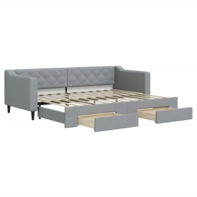 Abbildung von vidaXL Bett Tagesbett Ausziehbar mit Schubladen Hellgrau 80x200 cm Stoff