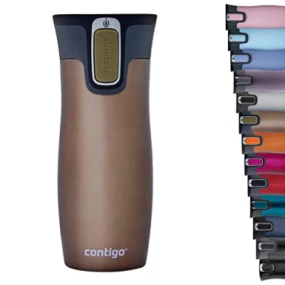 Abbildung von Contigo Thermobecher West Loop Autoseal, Edelstahl Isolierbecher, Reisebecher, Kaffebecher To Go, auslaufsicher, 100% dicht, hält bis zu 5h heiß/12h kalt, 470 ml, BPA frei, Latte